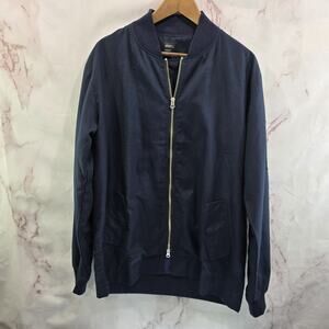 Jiberish Denver Co Jacket Mens Medium Navy Bomber Full Zip Shop Mechanic